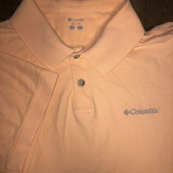 Columbia Polo Shirt Medium Orange Outdoors Logo Short Sleeve Men's Casual - Picture 1 of 9